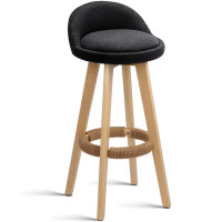 Scaun de bar Quasar & Co.®, rotativ, sistem rotire 360°, inalt, tapitat, scaune pretabile bucatarie, 37x37x80 cm, lemn/textil/burete, LOFT, negru