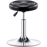 Scaun tip taburet bucatarie/bar, Quasar & Co.®, rotativ, reglabil pe inaltime, tapitat cu piele ecologica, taburete pretabile pentru cosmetica, salon, living sau industrial, 32x42-55 cm, VIVO, negru