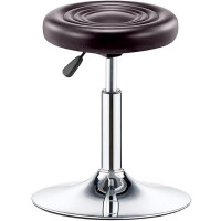 Scaun tip taburet bucatarie/bar, Quasar & Co.®, rotativ, reglabil pe inaltime, tapitat cu piele ecologica, taburete pretabile pentru cosmetica, salon, living sau industrial, 32x42-55 cm, VIVO, maro