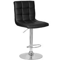 Scaun de bar Quasar & Co.®, inalt, inaltime reglabila, rotativ, sistem rotire 360°, picior antiderapant, baza cromata, suport fix metalic pentru picioare, scaune pretabile bucatarie, piele ecologica, MODO, negru