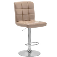 Scaun de bar Quasar & Co.®, inalt, inaltime reglabila, rotativ, sistem rotire 360°, picior antiderapant, baza cromata, suport fix metalic pentru picioare, scaune pretabile bucatarie, piele ecologica, MODO, cafeniu