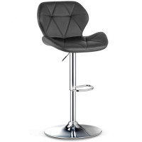 Scaun de bar Quasar & Co.®, inalt, inaltime reglabila, rotativ, sistem rotire 360°, picior antiderapant, baza cromata, suport fix metalic pentru picioare, sezut tip scoica, scaune pretabile bucatarie, piele ecologica, NOMA, negru