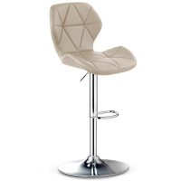 Scaun de bar Quasar & Co.®, inalt, inaltime reglabila, rotativ, sistem rotire 360°, picior antiderapant, baza cromata, suport fix metalic pentru picioare, sezut tip scoica, scaune pretabile bucatarie, piele ecologica, NOMA, ivoire