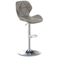 Scaun de bar Quasar & Co.®, inalt, inaltime reglabila, rotativ, sistem rotire 360°, picior antiderapant, baza cromata, suport fix metalic pentru picioare, sezut tip scoica, scaune pretabile bucatarie, piele ecologica, NOMA, gri