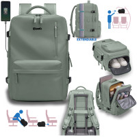 Rucsac Quasar & Co.®, bagaj de mana avion, multifunctional, extensibil, impermeabil, compartiment pantofi, compartiment laptop, sistem agatare pe troler, rucsac calatorie/voiaj pretabil drumetii/scoala, cu USB, textil, 43x30x20-28 cm, kaky