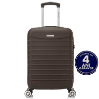 Troler cabina avion Quasar & Co.®, 55x36x20cm, bagaj de mana, troller cu fermoar antifurt, cifru, maner telescopic lung, geamantan cu 4 roti duble silentioase 360°, valiza ABS 2.8 mm, rezistent, 2 compartimente cu buzunar, 10kg, LINE, Dark Coffee