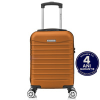 Troler cabina avion Quasar & Co.®, 40x30x20cm, bagaj de mana, troller cu fermoar sigur, cifru, maner telescopic lung, geamantan cu 4 roti duble detasabile, 360°, valiza ABS 2.8 mm, rezistent, 2 compartimente cu buzunar, 10kg, LINE, Camel