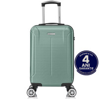 Troler cabina avion Quasar & Co.®, 55x35x20cm, bagaj de mana, troller cu fermoar antifurt, cifru, maner telescopic lung, geamantan cu 4 roti duble silentioase 360°, valiza ABS 2.8 mm, rezistent, 2 compartimente cu buzunar, 10kg, Smart, Turcoaz deschis