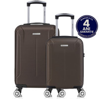 Set 2 trolere cabina, Quasar & Co.®, 40x30x20 cm cu roti detasabile si 55x35x20 cm, bagaj de mana, troller cu fermoar antifurt, cifru, maner telescopic lung, geamantan 4 roti duble 360°, valiza ABS 2.8 mm rezistent, 10kg, Smart, dark coffee