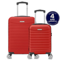 Set 2 trolere cabina Quasar & Co.®, 40x30x20 cm cu roti detasabile si 55x36x20 cm, bagaj de mana, troller cu fermoar antifurt, cifru, maner telescopic lung, geamantan 4 roti duble 360°, valiza ABS 2.8 mm rezistent, 10kg, LINE, Rosu