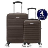 Set 2 trolere cabina Quasar & Co.®, 40x30x20 cm cu roti detasabile si 55x36x20 cm, bagaj de mana, troller cu fermoar antifurt, cifru, maner telescopic lung, geamantan 4 roti duble 360°, valiza ABS 2.8 mm rezistent, 10kg, LINE, Dark Coffee