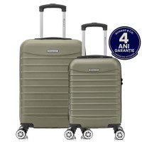 Set 2 trolere cabina Quasar & Co.®, 40x30x20 cm cu roti detasabile si 55x36x20 cm, bagaj de mana, troller cu fermoar antifurt, cifru, maner telescopic lung, geamantan 4 roti duble 360°, valiza ABS 2.8 mm rezistent, 10kg, LINE, Sampanie