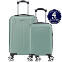 Set 2 trolere cabina, Quasar & Co.®, 40x30x20 cm cu roti detasabile si 55x35x20 cm, bagaj de mana, troller cu fermoar antifurt, cifru, maner telescopic lung, geamantan 4 roti duble 360°, valiza ABS 2.8 mm rezistent, 10kg, Smart, Turcoaz deschis