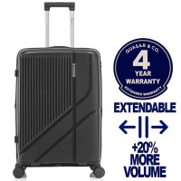 Troler mediu extensibil Quasar & Co.®, 66x43x27-31cm, bagaj de cala, troller cu cifru, valiza cu fermoar antifurt, maner telescopic lung, geamantan cu 4 roti duble silentioase 360°, PP, rezistent, 2 compartimente cu buzunar, AERO, negru