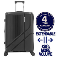 Troler mare extensibil Quasar & Co.®, 76x47x32-35cm, bagaj de cala, troller cu cifru, valiza cu fermoar antifurt, maner telescopic lung, geamantan cu 4 roti duble silentioase 360°, PP, rezistent, 2 compartimente cu buzunar, AERO, negru