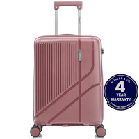 Troler cabina avion Quasar & Co.®, 56x37x23cm, bagaj de mana, troller cu cifru, maner telescopic lung, geamantan cu 4 roti duble silentioase 360°, valiza PP, rezistent, 2 compartimente cu buzunar, 10kg, AERO, roz pudrat