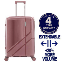 Troler mediu extensibil Quasar & Co.®, 66x43x27-31cm, bagaj de cala, troller cu cifru, valiza cu fermoar antifurt, maner telescopic lung, geamantan cu 4 roti duble silentioase 360°, PP, rezistent, 2 compartimente cu buzunar, AERO, roz pudrat