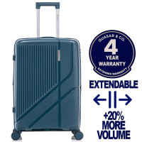 Troler mediu extensibil Quasar & Co.®, 66x43x27-31cm, bagaj de cala, troller cu cifru, valiza cu fermoar antifurt, maner telescopic lung, geamantan cu 4 roti duble silentioase 360°, PP, rezistent, 2 compartimente cu buzunar, AERO, albastru petrol