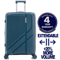 Troler mare extensibil Quasar & Co.®, 76x47x32-35cm, bagaj de cala, troller cu cifru, valiza cu fermoar antifurt, maner telescopic lung, geamantan cu 4 roti duble silentioase 360°, PP, rezistent, 2 compartimente cu buzunar, AERO, albastru petrol