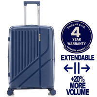 Troler mediu extensibil Quasar & Co.®, 66x43x27-31cm, bagaj de cala, troller cu cifru, valiza cu fermoar antifurt, maner telescopic lung, geamantan cu 4 roti duble silentioase 360°, PP, rezistent, 2 compartimente cu buzunar, AERO, bleumarin