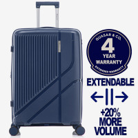 Troler mare extensibil Quasar & Co.®, 76x47x32-35cm, bagaj de cala, troller cu cifru, valiza cu fermoar antifurt, maner telescopic lung, geamantan cu 4 roti duble silentioase 360°, PP, rezistent, 2 compartimente cu buzunar, AERO, bleumarin