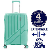 Troler mediu extensibil Quasar & Co.®, 66x43x27-31cm, bagaj de cala, troller cu cifru, valiza cu fermoar antifurt, maner telescopic lung, geamantan cu 4 roti duble silentioase 360°, PP, rezistent, 2 compartimente cu buzunar, AERO, verde