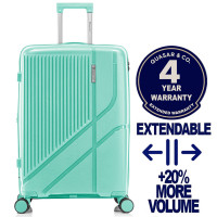 Troler mare extensibil Quasar & Co.®, 76x47x32-35cm, bagaj de cala, troller cu cifru, valiza cu fermoar antifurt, maner telescopic lung, geamantan cu 4 roti duble silentioase 360°, PP, rezistent, 2 compartimente cu buzunar, AERO, verde
