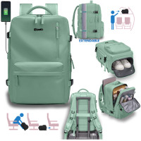 Rucsac Quasar & Co.®, bagaj de mana avion, multifunctional, extensibil, impermeabil, compartiment pantofi, compartiment laptop, sistem agatare pe troler, rucsac calatorie/voiaj pretabil drumetii/scoala, cu USB, textil, 43x30x20-28 cm, turcoaz deschis