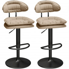 Set 2 scaune de bar, Quasar & Co.®, rotativ, sistem rotire 360°, inalt, reglabil pe inaltime, suport picioare, pretabil bucatarie, metal/piele ecologica/burete, CLEO, beige