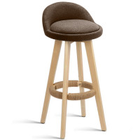 Scaun de bar Quasar & Co.®, rotativ, sistem rotire 360°, inalt, tapitat, scaune pretabile bucatarie, 37x37x80 cm, lemn/textil/burete, LOFT, maro