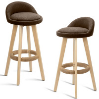 Set 2 scaune bar, Quasar & Co.®, rotative, sistem rotire 360°, inalte, tapitate, pretabile bucatarie, 37x37x80 cm, lemn/textil/burete, LOFT, maro