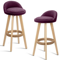 Set 2 scaune bar, Quasar & Co.®, rotative, sistem rotire 360°, inalte, tapitate, pretabile bucatarie, 37x37x80 cm, lemn/textil/burete, LOFT, visiniu