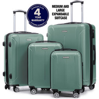 Set 4 trolere Quasar & Co.®, XS/S/M/L, valize cu fermoar antifurt, bagaje mana/cala, cu cifru, maner telescopic, geamantane cu 4 roti duble silentioase 360°, ABS, cate 2 compartimente cu buzunar, SMART, turcoaz deschis