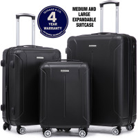 Set 3 trolere Quasar & Co.®, S/M/L, valize cu fermoar antifurt, bagaje cu cifru, maner telescopic, geamantane cu 4 roti duble silentioase 360°, ABS 2.8 mm extradur, captuseala buretata, cate 2 compartimente cu buzunar, SMART, negru