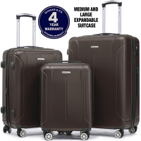 Set 3 trolere Quasar & Co.®, S/M/L, valize cu fermoar antifurt, bagaje cu cifru, maner telescopic, geamantane cu 4 roti duble silentioase 360°, ABS 2.8 mm extradur, captuseala buretata, cate 2 compartimente cu buzunar, SMART, dark coffee