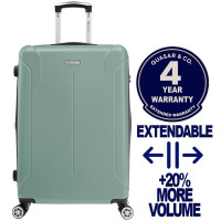 Troler mare extensibil Quasar & Co.®, 76,5x51x32-37cm, bagaj de cala, troller avion cu fermoar antifurt, cifru, maner telescopic, geamantan cu 4 roti duble silentioase 360°, valiza ABS 3 mm, 2 compartimente cu buzunar, SMART, turcoaz deschis
