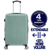 Troler mediu extensibil Quasar & Co.®, 66.5x45x28-33cm, bagaj de cala, troller avion cu fermoar antifurt, cifru, maner telescopic, geamantan cu 4 roti duble silentioase 360°, valiza ABS 2.8 mm, 2 compartimente cu buzunar, SMART, turcoaz deschis