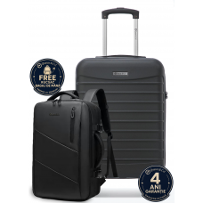 Set troler cabina si rucsac Quasar & Co.®, 55x38x21cm/44x30x15-25 cm, bagaj de mana, troller cu rucsac calatorie avion, Priority Pack, Vega-Line, ABS/pes, negru Set troler cabina si rucsac Quasar & Co.®, 55x38x21cm/44x30x15-25 cm, bagaj de mana, troller cu rucsac calatorie avion, Priority Pack, Vega-Line, ABS/pes, negru