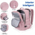 Rucsac voiaj, Quasar & Co.®, bagaj mana avion extensibil 43x30x20-28 cm + sac rufe + husa cabluri + trusa calatorie, rucsac calatorie multifunctional, impermeabil, compartiment pantofi, compartiment laptop, sistem agatare pe troler, textil, roz/gri [3]