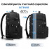 Rucsac voiaj, Quasar & Co.®, bagaj mana avion extensibil 43x30x20-28 cm + sac rufe + husa cabluri + trusa calatorie, rucsac calatorie multifunctional, impermeabil, compartiment pantofi, compartiment laptop, sistem agatare pe troler, textil, negru/negru [2]