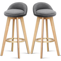 Set 2 scaune bar, Quasar & Co.®, rotative, sistem rotire 360°, inalte, tapitate, pretabile bucatarie, metal cu aspect de lemn/textil/burete, ECHO, gri