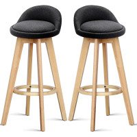 Set 2 scaune bar, Quasar & Co.®, rotative, sistem rotire 360°, inalte, tapitate, pretabile bucatarie, metal cu aspect de lemn/textil/burete, ECHO, negru