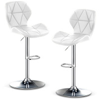 Set 2 scaune bar Quasar & Co.®, inalt, inaltime reglabila, rotativ, sistem rotire 360°, picior antiderapant, baza cromata, suport fix metalic pentru picioare, sezut tip scoica, scaune pretabile bucatarie, piele ecologica, NOMA, alb