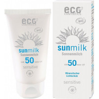 Lapte de plaja bio pentru piele sensibila cu ulei de zmeura FPS 50, 75 ml - Eco Cosmetics