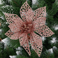 Set 10 ornamente pentru bradul de Craciun, stea Poinsettia, 10cm, roz
