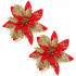Set 10 ornamente pentru bradul de Craciun, stea Poinsettia, 14cm, rosu auriu [3]