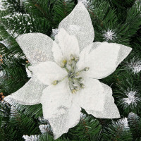 Set 10 ornamente pentru bradul de Craciun, stea Poinsettia, 13cm, gri argintiu