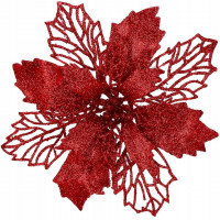 Set 10 ornamente pentru bradul de Craciun, stea Poinsettia, 16cm, visiniu