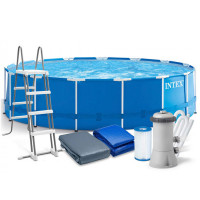 Piscina cadru metalic Intex 28242NP, 457x122cm, 17.000 litri, cu pompa de filtrare, scara, covor si prelata