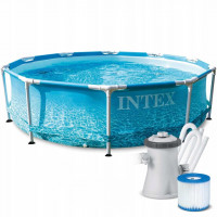 Piscina rotunda cu cadru metalic Beachside Metal Frame Intex 28208NP, 305x76 cm, cu pompa filtrare